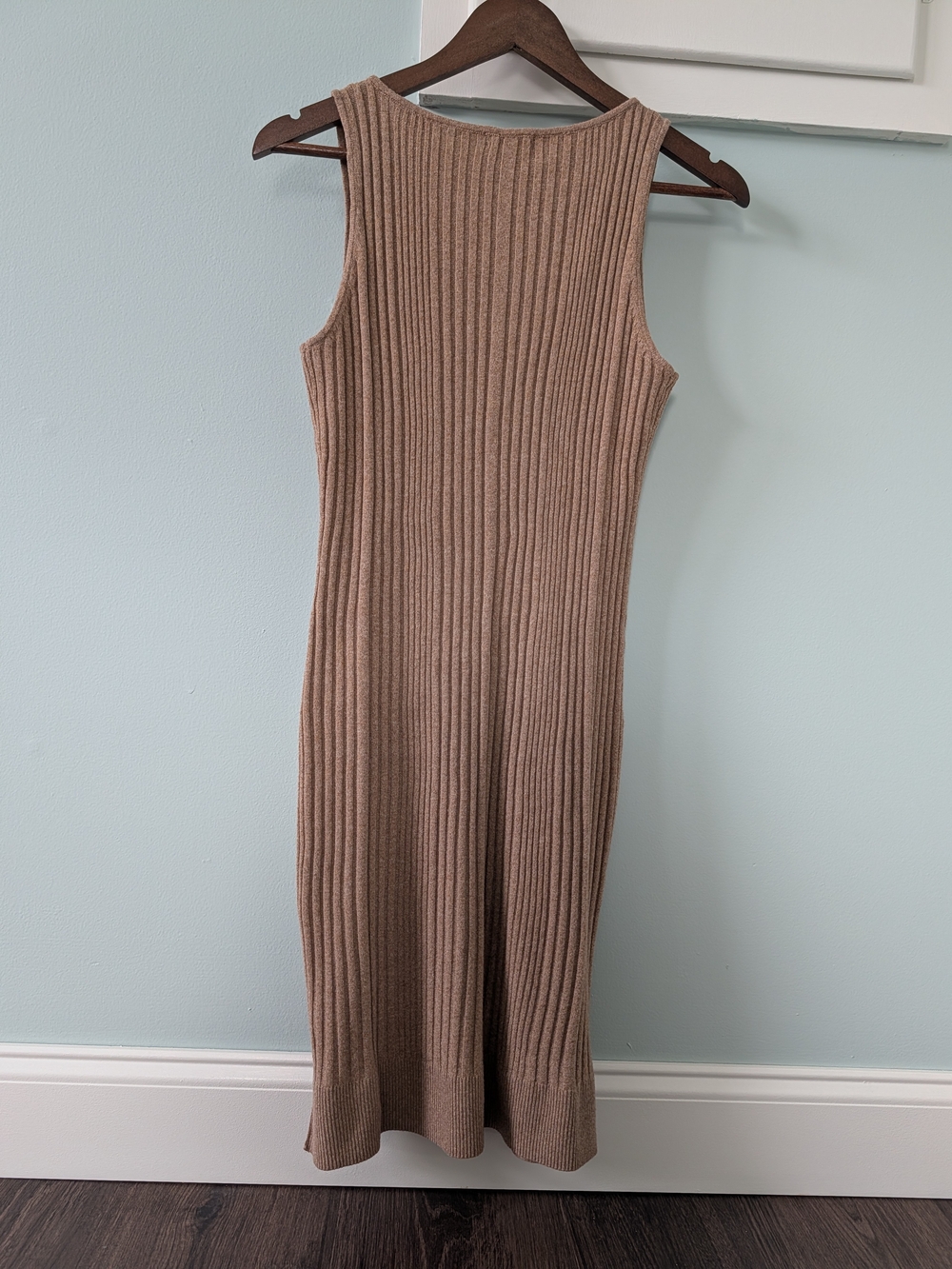 Halogen Ribbed Knit Dress With Cardigan In Camel - Picture 3 of 6